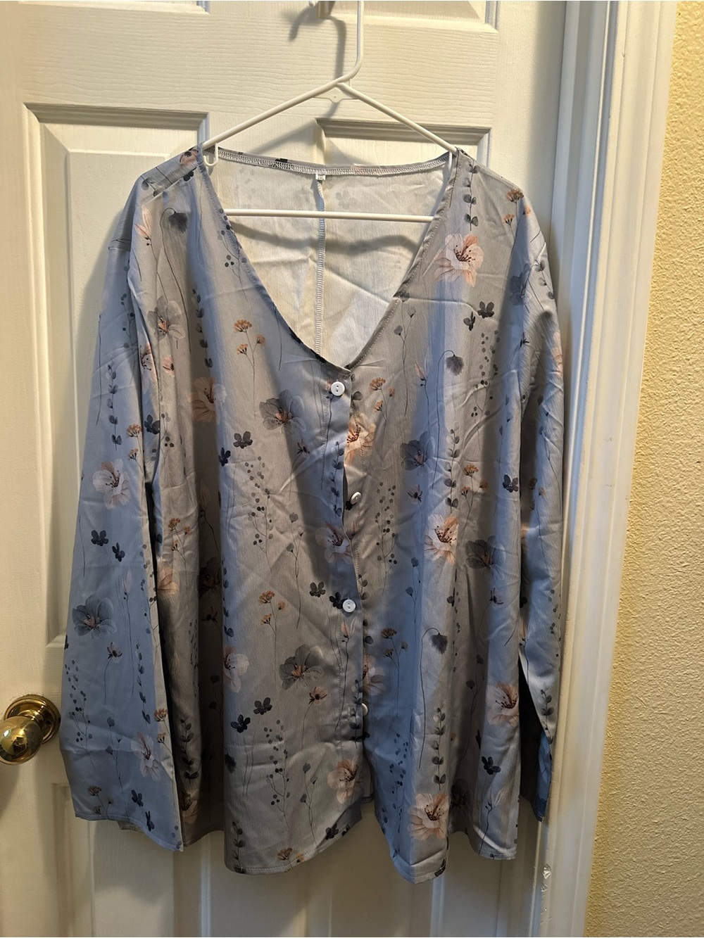 Light Blue Floral Button-Up Blouse
